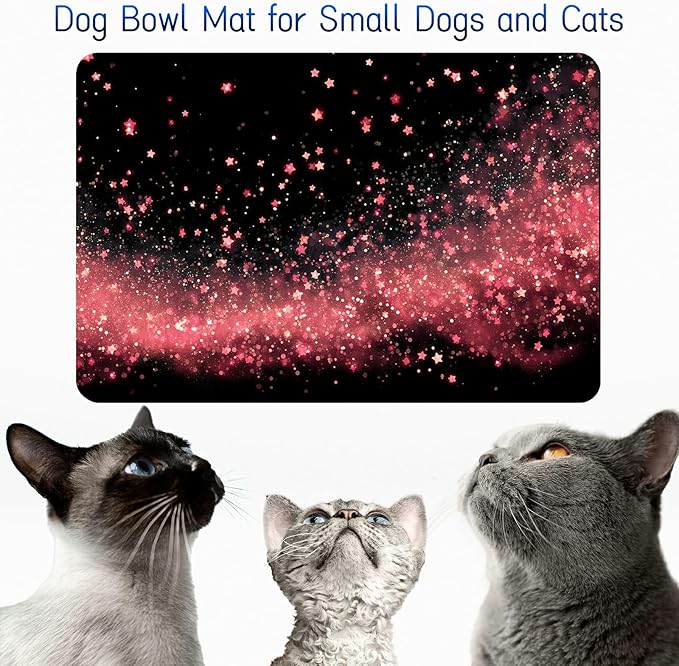 Dog Food Mat, 19.6" x 23.6" Absorbent Pet Feeding Mat for Food and Water, Waterproof Diatom Mud Pet Placemat with Non-Slip Rubber Backing, Easy Clean Cat Bowl Mat for Floors - Pink Sparkle