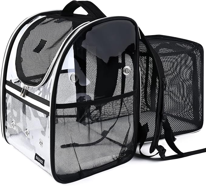 BAGLHER Expandable Pet Carrier Backpack,Pet Bubble Backpack for Small Cats Puppies Dogs Bunny, Airline-Approved Ventilate Transparent Capsule Backpack for Travel, Hiking and Outdoor Use. Black