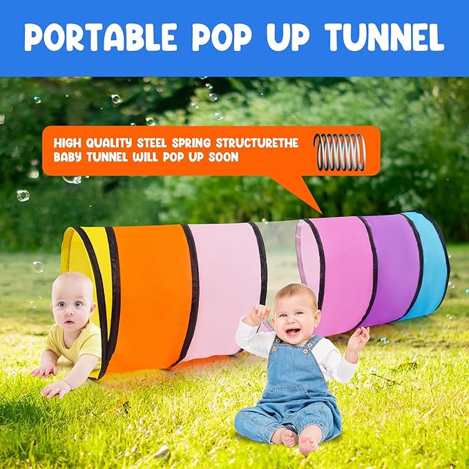 Kids Play Tunnel,Pop Up Crawl Through Tunnel Play Tent for Baby Kids Children or Pet,Foldable Pop Up Tents with Carry Bag (Pink Colorful Tunnel)