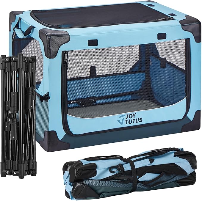 JOYTUTUS Pet Day Special, 26 Inch Collapsible Dog Crate, Steel Frame 8-Bar Foldable Soft Kennel, Portable Travel Crate for Medium Dog Up to 33lbs, Oxford Cat Carrier Fit for Car Travel Indoor Outdoor