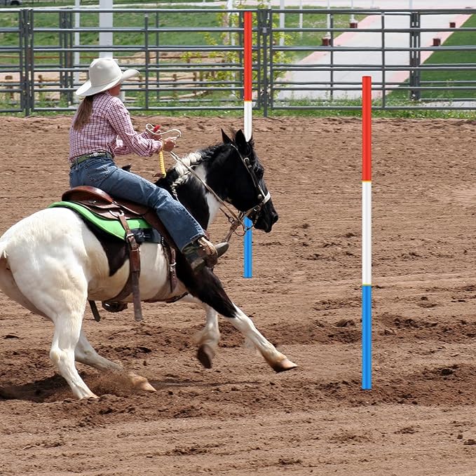 6 Pcs 6FT Pole Bending Poles for Horses | Horse Training Equipment with Round Base | Adjustable Gear for Horse Agility, Equestrian Sports, Soccer Drills, Football Practice & Dog Obstacle Courses