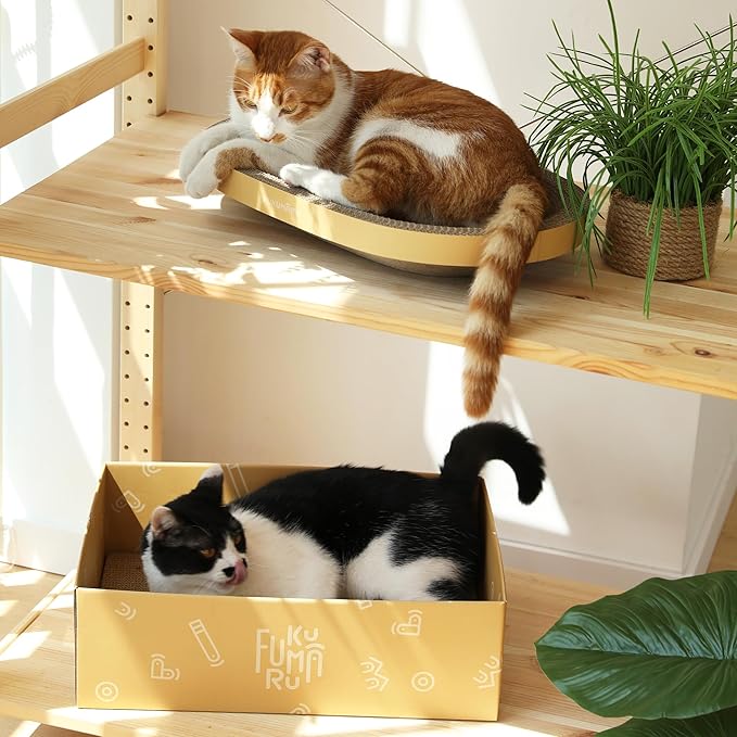 FUKUMARU 3PCS Cardboard Cat Scratcher, Durable Oval Cat Scratch Pad Bed Bowl for Indoor Cats, Round Cats Scratching Board with Kitten Scratcher Box, Couch Sofa Furniture Protector