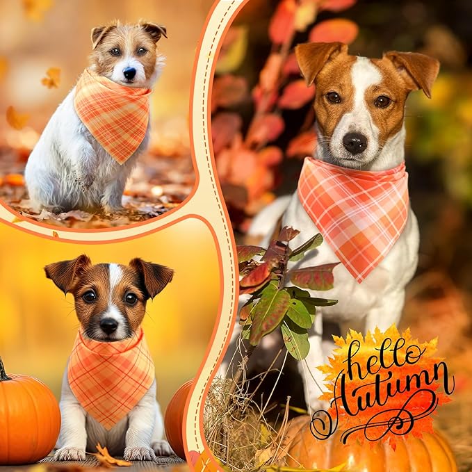 Abbylike 200 Pcs Orange Plaid Dog Bandanas Bulk Check Pattern Bandanas for Dogs Triangle Kerchief Bib Scarf for Pet Party Costume Photo Props Accessories Pet Shops Groomers Services, 25 Styles