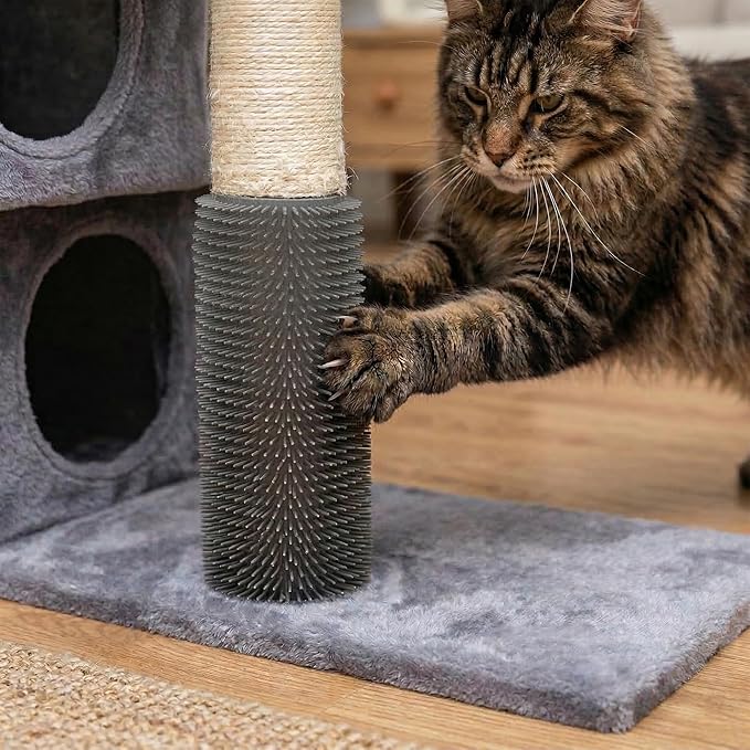 Cat Tree Tower for Indoor Cats, Cat Tree with 3 Spacious Cat Houses & Condos, Full Sisal Scratching Posts and Cat Scratcher Toys,Grey