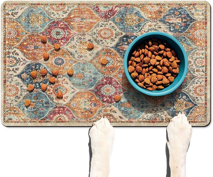 Absorbent Pet Dog Bowl Mat for Food and Water, Pet Cat Food Feeding Mat with Non Slip Rubber Backing, Dog Food Mats for Floors Waterproof, 16"x24"