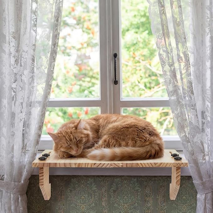 Double-layer Window Sill Extender Plant Shelf, 20+21 Inch Detachable Adjustable Window Sill Extender Shelf Stand for Plants Cat Perch, Renter Friendly No Drilling/Damage
