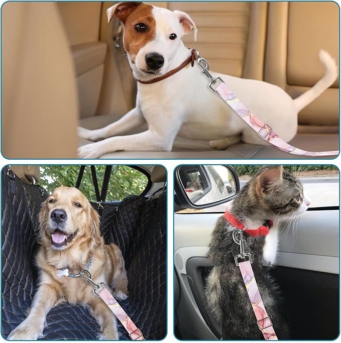 Adjustable pet cat and Dog car seat Belt,The Lanyard is Flexible and Adjustable from 20 to 33 inches (Pink Marble)