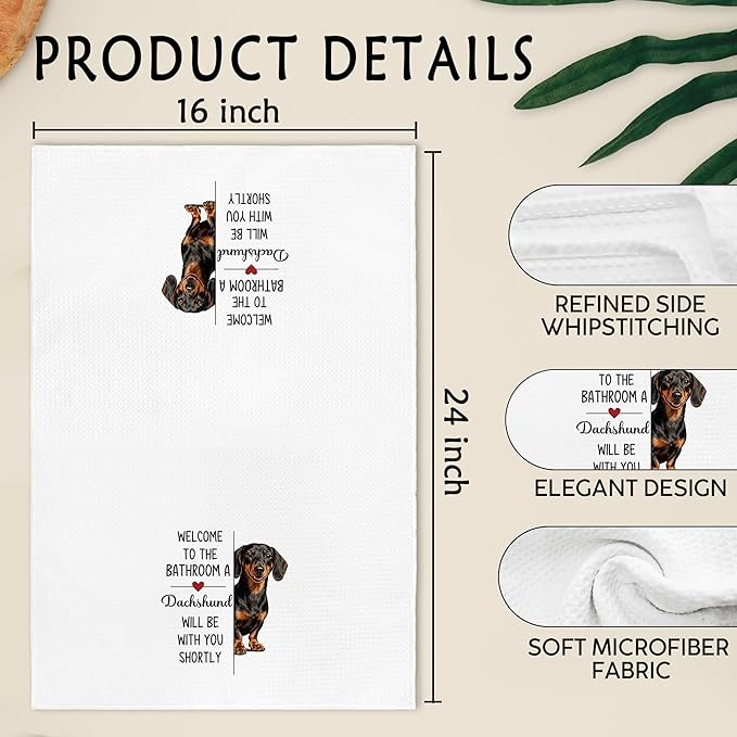 Funny Dachshund Dog Hand Towels for Bathroom, A Dachshund Will Be with You Shortly Hand Towels, Funny Weiner Dog Themed Dish Tea Towel for Kitchen Decor, Dogs Gifts for Women Men, 16x24