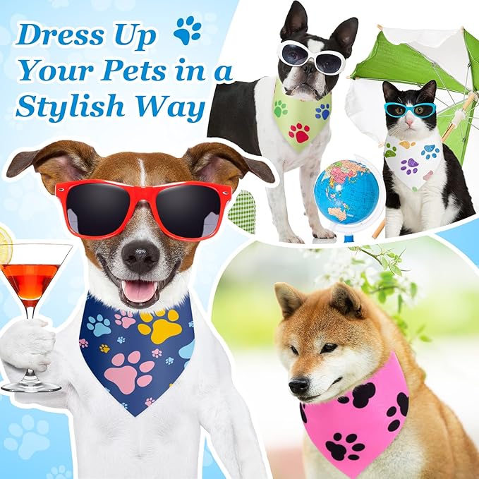 Abbylike 100 Pcs Paw Print Dog Bandanas Bulk Cute Footprint Bandanas for Dogs Triangle Kerchief Bib Scarf for Pets National Dog Day Party Costume Photo Props Accessories Pet Shops (19.7 x 13.8 x 13.8)