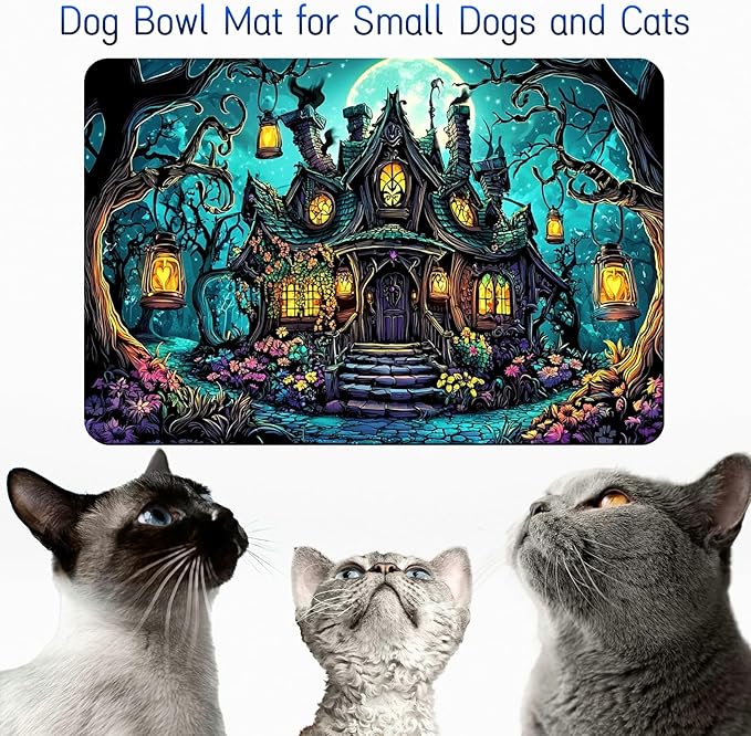 Dog Food Mat, 19.6" x 23.6" Absorbent Pet Feeding Mat for Food and Water, Waterproof Diatom Mud Pet Placemat with Non-Slip Rubber Backing, Easy Clean Cat Bowl Mat for Floors - Castle Green