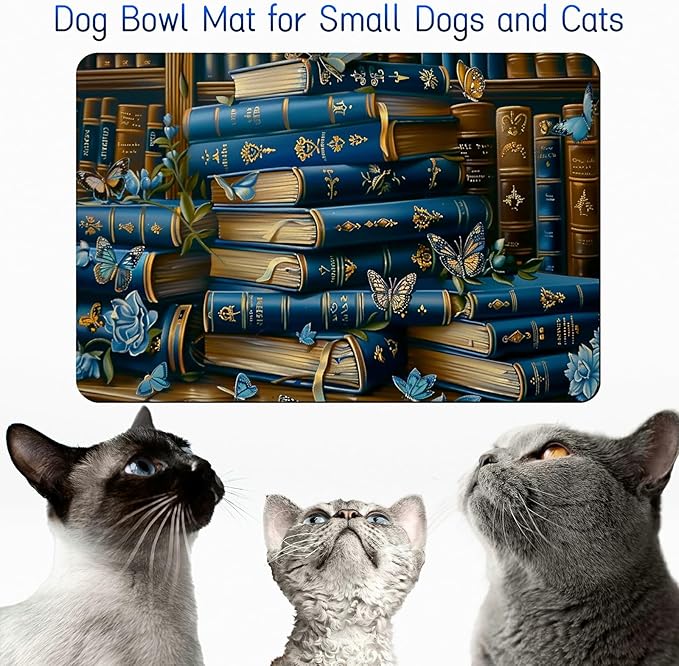 Dog Food Mat, 19.6" x 23.6" Absorbent Pet Feeding Mat for Food and Water, Waterproof Diatom Mud Pet Placemat with Non-Slip Rubber Backing, Easy Clean Cat Bowl Mat for Floors - Purple Book