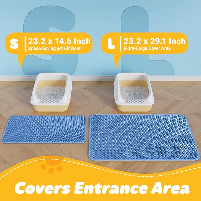 Cat Litter Mat - 23.2'' x 14.6'' Small Litter Trapping Mat, Easy to Clean Litter Box Mat, Waterproof, Urine-Proof, Non-Slip, Cat Toilet Training Systems Accessories, Blue