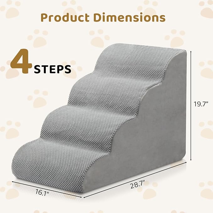 Dog Stairs for Small Dogs and Cats, Dog Stairs for Bed, 4-Step Dog Ramp, Non-Slip Sturdy Pet Steps for Small Dogs & Cats