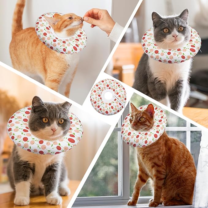 Seyezo Cat Cone Collar Soft, Adjustable Cat Recovery Collar for Small Medium Large Cats, Cute Donut E Collar After Surgery, Anti-Lick Recovery Elizabethan Collar for Kittens (Pink Cherry, Small)