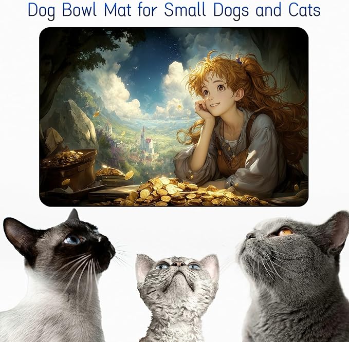 Dog Food Mat, 15.7" x 23.6" Absorbent Pet Feeding Mat for Food and Water, Waterproof Diatom Mud Pet Placemat with Non-Slip Rubber Backing, Easy Clean Cat Bowl Mat for Floors - Cloud Girl