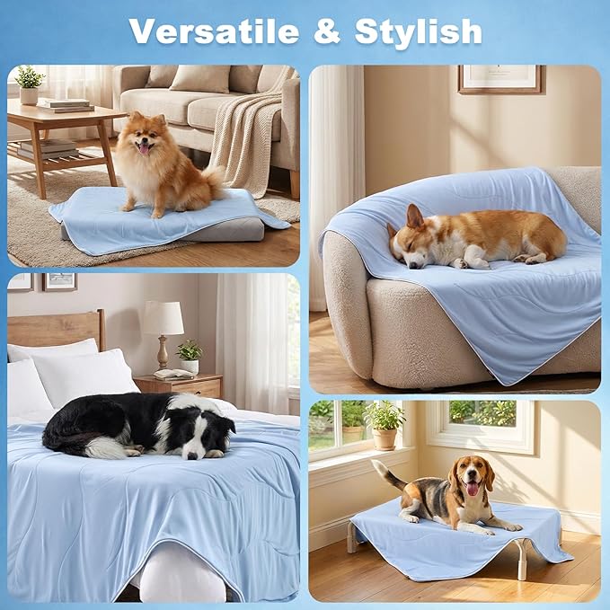 ZOMISIA Cooling Blanket for Medium Dogs - Lightweight Dog Cooling Mat with Breathable Air-Core Fill, Cold Pet Throw Blanket Washable for Summer, Soft Bed Cover, Blue, 30"x40"