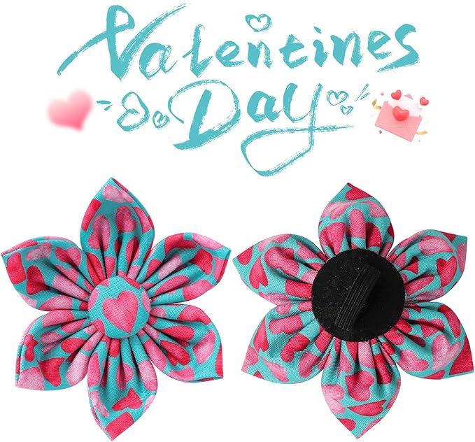 Valentine Dog Collar with Flower, Heart Flower Collar for Puppy Girl Boy Dog or Cat, Comfortable Dog Collar Flower with Durable Metal Buckle, Cute Pet Collar, XS, Neck 8-12in
