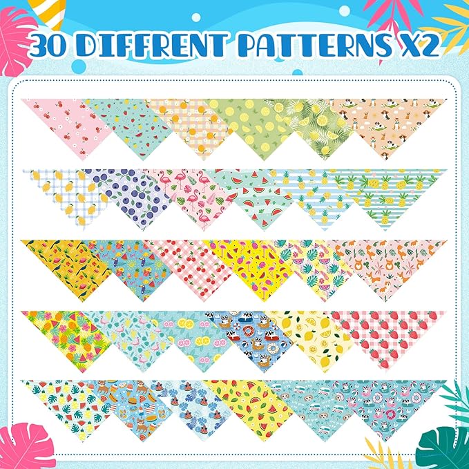 Sanwuta 60 Pcs Dog Bandanas Summer Fruit Dog Bandanas Bulk Adjustable Pet Bibs Triangle Scarf Cat Costume for Small to Large Pet (Fruit Pattern, Medium)