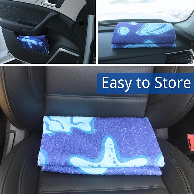 Waterproof Car Seat Cover for Front Seats, Protector for Cars SUVs Trucks, Sweat Towel Seat Covers Bucket for Gym,Workout,Beach,Hiking Swimming(Conch Shells Starfish, 2PCS)
