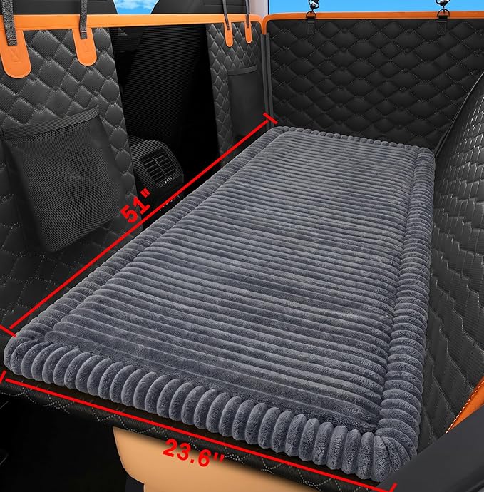Dog Bed for Car, Non-Slip Dog Car Bed for Back Seat, Extra-Thick Plush Backseat Dog Mat for Travel, Soft Flannel Washable Pet Car Bed Fits Cars SUVs Trucks, 51"×23.6", Grey