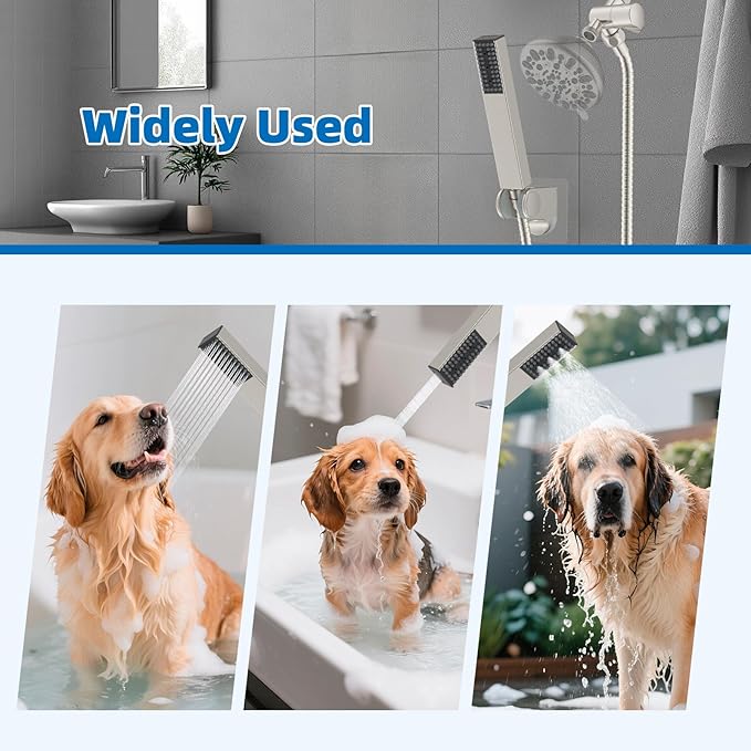 Hibbent All Metal Dog Sprayer Attachment Set, Stainless Steel Pet Shower Sprayer for Dog Washing and Bathing, 4 Sprays Handheld with Pause Mode, Brass Shower Diverter Valve, 119" Hose, Brushed Nickel