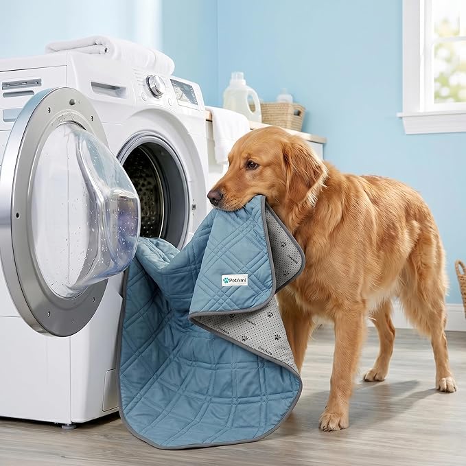 PetAmi Dog Cooling Mat, Waterproof Self Cooling Dog Pad with Non-Slip Backing, Q-Max >4.0 Pet Cooling Mat for Crate, Couch, Kennel & Car, Indoor Outdoor Summer Use, Light Blue, 60x80