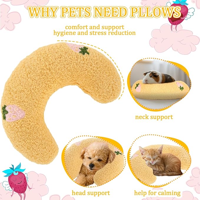 Novabright 2 Pcs Pillow for Cats Little Cat Calming Pillow for Pets Indoor Soft Fluffy Pet Calming Toy Half Donut C Shaped Pet Neck Pillows for Cat Dog Joint Relief Sleeping Improve