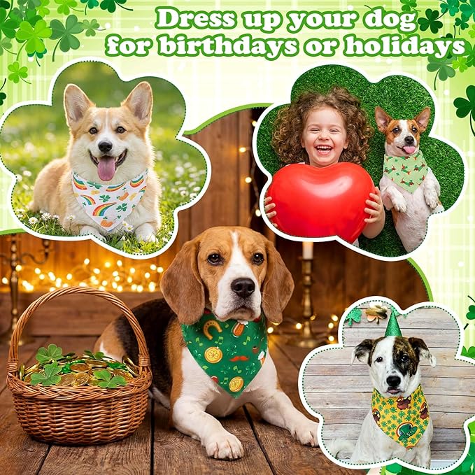 Sanwuta 72 Pcs St Patricks Day Dog Bandana Bulk Washable Puppy Triangle Scarfs Irish Cat Bandanas Adjustable Soft Shamrocks Pet Triangle Bibs Accessories for Small Medium Dogs Cats Pets Costume