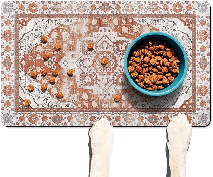 Absorbent Pet Dog Bowl Mat for Food and Water, Pet Cat Food Feeding Mat with Non Slip Rubber Backing, Dog Food Mats for Floors Waterproof, 16"x24"