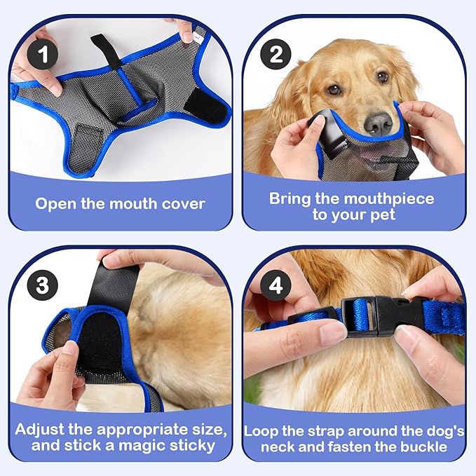 Dog Muzzle, Soft Air Mesh Muzzles for Large Sized Dogs, Breathable Dog Mussels for Scavenging Biting Licking & Barking, Adjustable Mouth Guard with Front Opening, Allows Panting and Drinking (Blue,L)