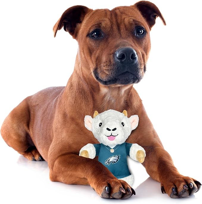 Pets First NFL Philadelphia Eagles Goat Plush Toy for Dogs and Cats with Squeaker, Wearing a Team Jersey! Fun & Sporty Goat Shaped Dog Chew Toy, Interactive Pet Toy