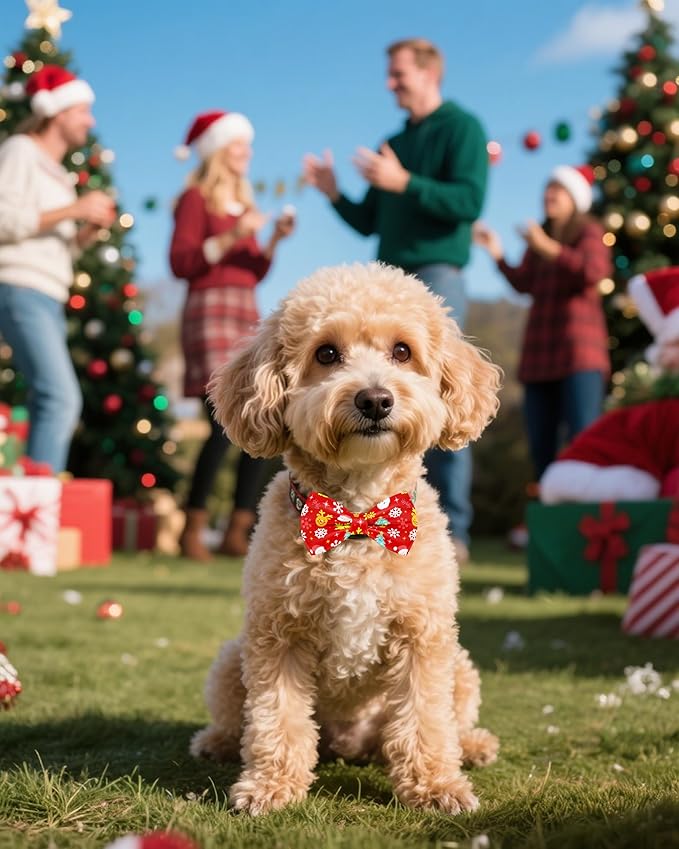 PET SHOW 10 Pack Christmas Small Dog Bow Ties Sliding Collar Attachments Puppy Cats Xmas Tree Bowties for Medium Dogs Santa Bowknots Holiday Party Pet Grooming Accessories(Small)