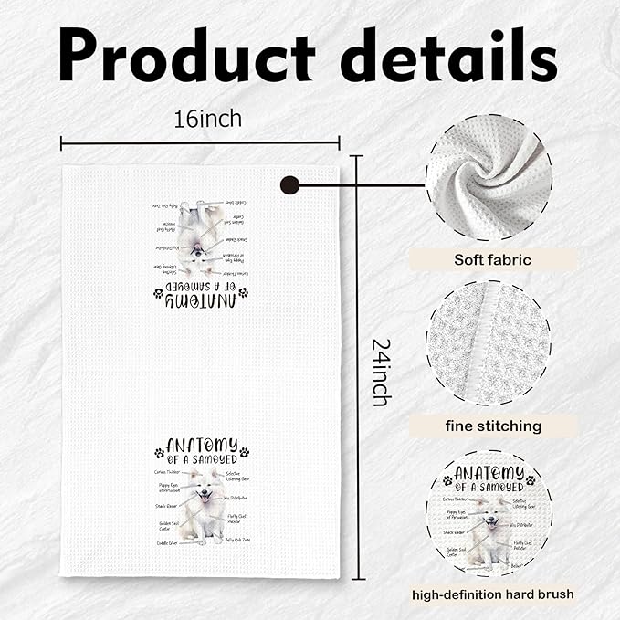 Funny Samoyed Kitchen Towels, Hand Dish Towels for Women Men, Dog Anatomy Tea Towel Dishcloth Room Decor for Home Kitchen Bathroom, Gifts for Samoyed Lovers