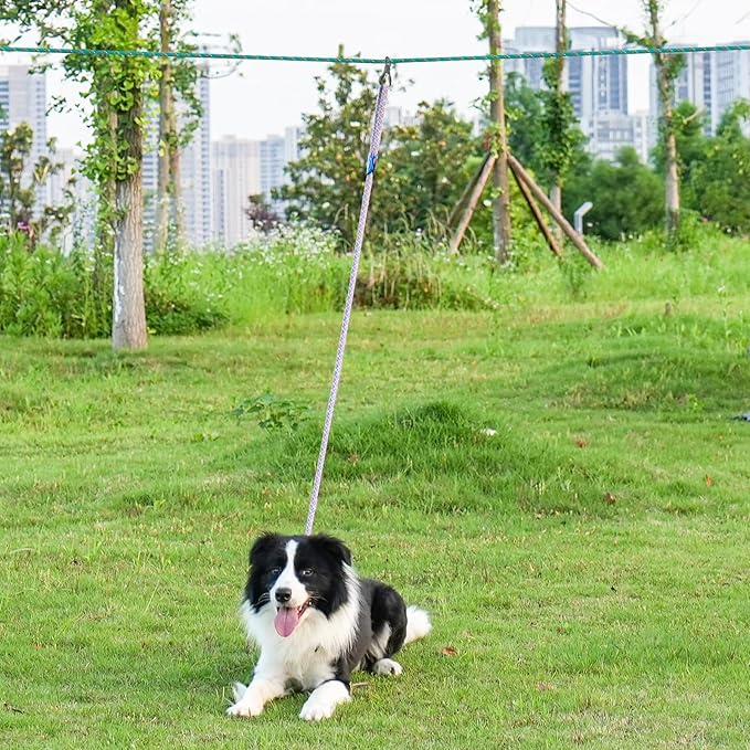 XiaZ Dog Tie Out Cable for Camping, 75ft Portable Overhead Trolley System for Dogs up to 200lbs,Dog Lead for Yard, Camping, Parks, Outdoor Events,5 min Set-up