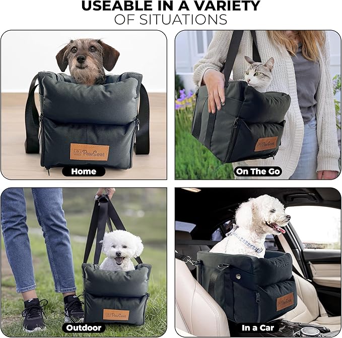 Center Console Dog Car Seat for Small Dogs and Puppies 5-13Lbs, Ideal Armrest Booster Car Travel Seat with Safety Protection Seat Belts, Storage Pockets - Reduces Anxiety (Black:)