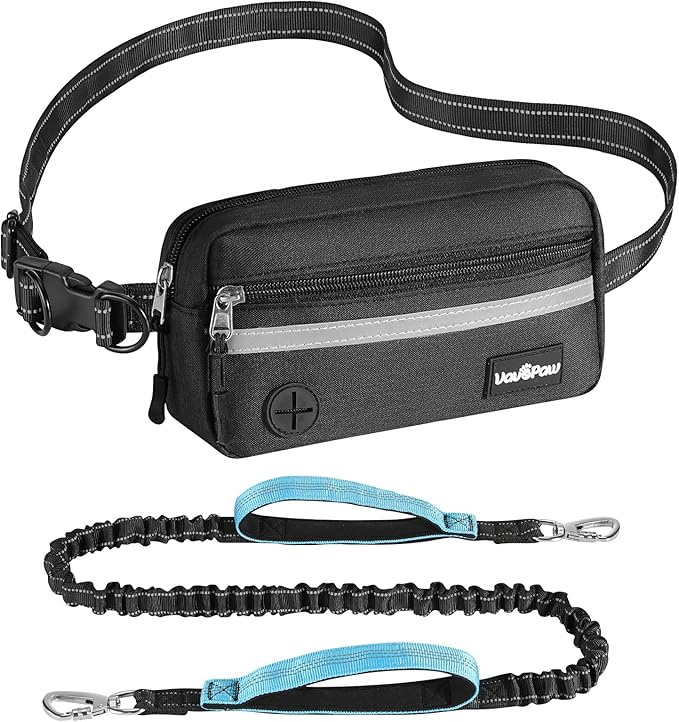 VavoPaw Hands Free Dog Leash with Pouch, Waist Leash for Dog Walking, Jogging, Hiking, Retractable Leashes with Dual Padded Handles, Adjustable Reflective Belt for Small, Medium, Large Dogs
