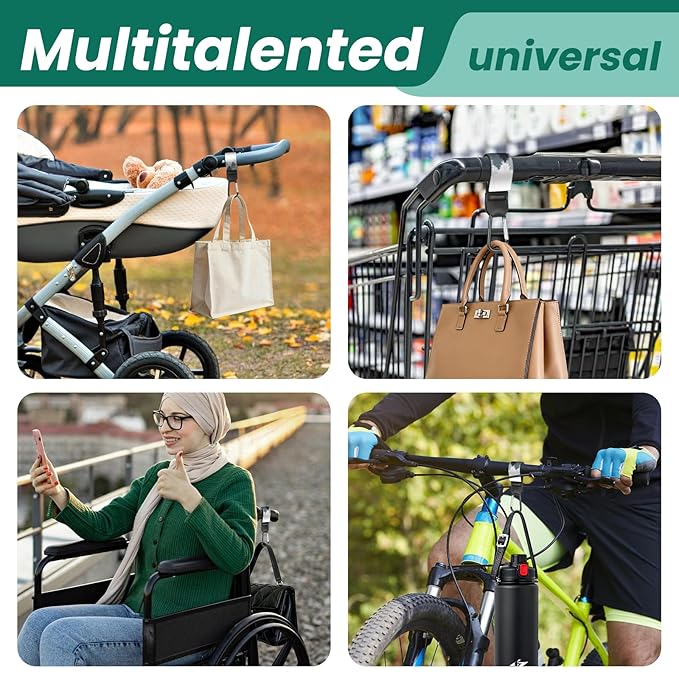 Stroller Straps, Mommy Hooks Diaper Bags, Universal Shopping cart, Wallet, Backpack - 2 Packs (White Forest)