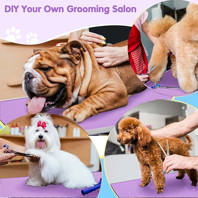 Dog Grooming Table, Adjustable Large Pet Drying Desktop, Foldable Bathing Desk with Arms, Noose, Mesh Tray, Maximum Capacity Up to 330Lb, 42in, Purple