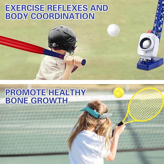 iPlay, iLearn Kids Pitching Machine Toys, 2 in 1 RC Baseball Tennis Pitcher, Auto Ball Launching Bat, Boys Outdoor Outside Sports Backyard Game, Birthday Gift 5 6 7 8 10 12 Yr Youth-Unassembled