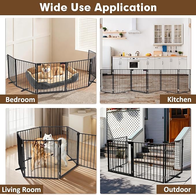 156" Extra Wide Dog Gate, Heavy Duty Metal Freestanding Dog Gate with Door for Indoor & Outdoor, Foldable Pet Fence for Doorways,House,Porch,Deck,Yard,Stairs, Auto Close(6 Panels,Black)