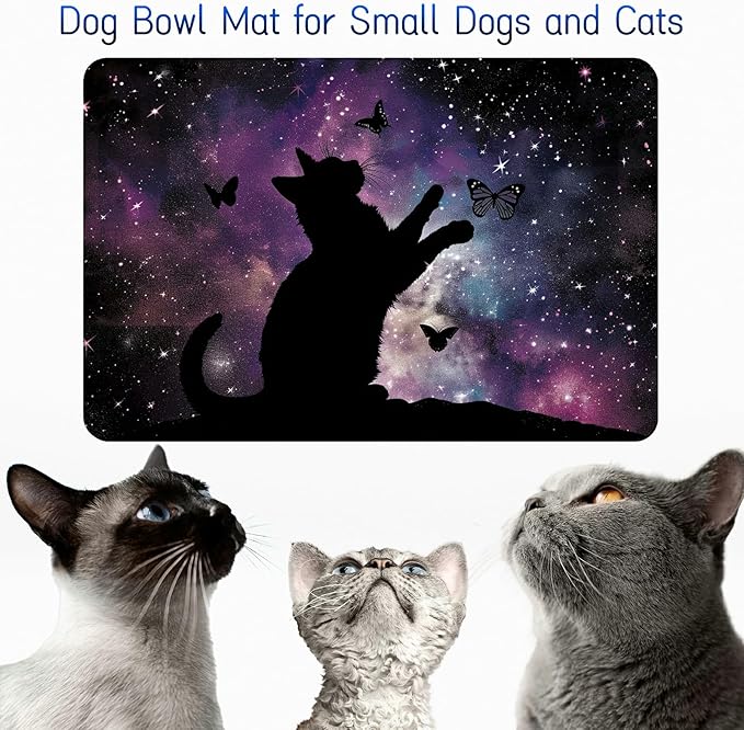 Dog Food Mat, 19.6" x 23.6" Absorbent Pet Feeding Mat for Food and Water, Waterproof Diatom Mud Pet Placemat with Non-Slip Rubber Backing, Easy Clean Cat Bowl Mat for Floors - Dark Cat