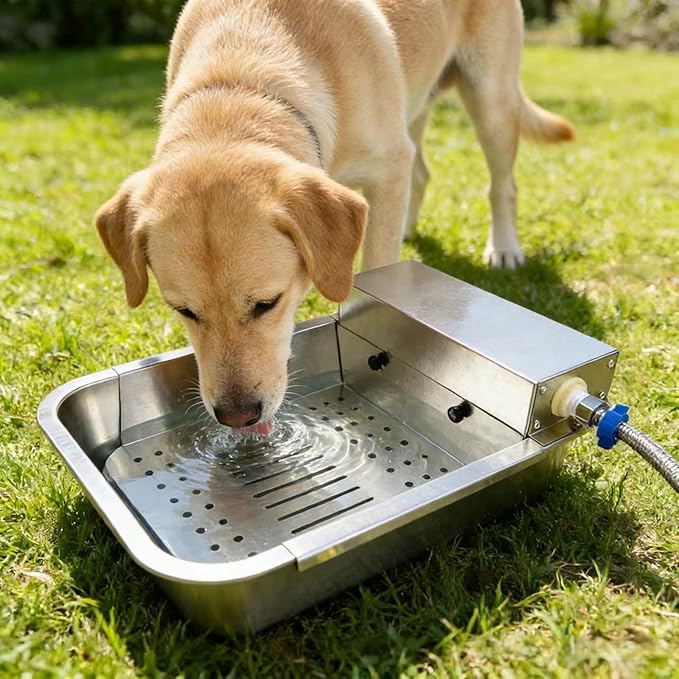 Automatic Dog Water Dispenser 3-Gallon Stainless Steel Outdoor Drinking Bowl for Large Dogs, Self-Filling Water Bowl with Filter Mesh to Filter Leaves and Other Debris(11L-B)