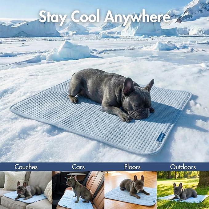 Spark Paws Cooling Mat for Dogs - Self Cooling Dog Mat & Pet Cooling Pad for Large, Medium & Small Dogs - Non-Toxic, Non-Gel Washable Cooling Bed - Waffle Blue - Size M
