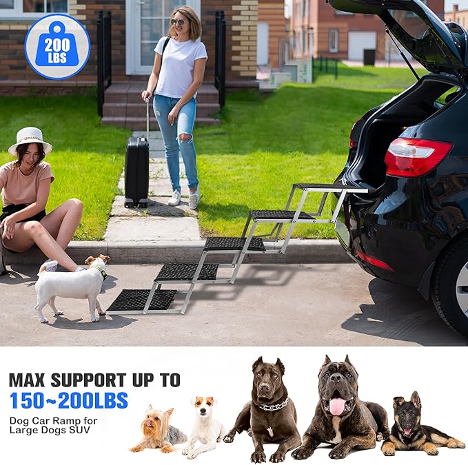 Dog Stairs for Cars,Folding Dog Steps for Large Dogs,Portable Pet Stairs for Cars,Trucks,SUV,Lightweight Pet Ramp with Non-Slip Surface Support Up to 200 lb,5 Steps