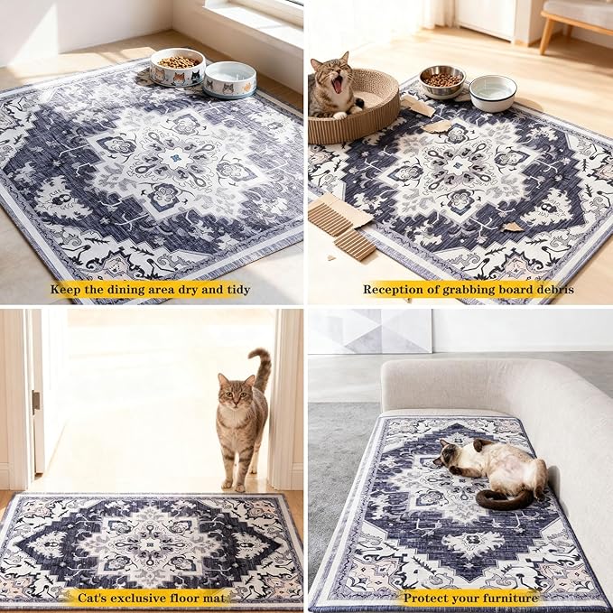 EXPAWLORER Cat Litter Mat, 32”x48” XL Non-Slip Urine Waterproof Litter Trapping Mat Easy to Clean Washable Litter Box Mat for Floor Soft on Kitty Paws, Indoor Food Mats Rug Pads for Bathroom Grey