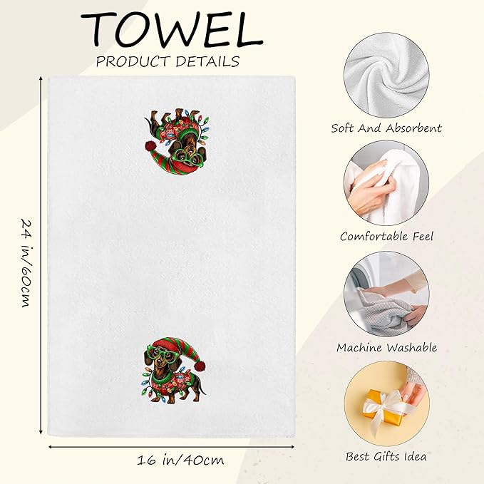 Dachshund Christmas Kitchen Towels - Funny Wiener Dog Navidad Decor, Dachshund Lovers Gifts, Sausage Dog Christmas Hand Towels Dishcloth for Kitchen Bathroom Decorative, 16x24 Inch