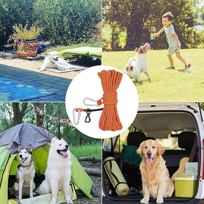 XiaZ Dog Tie Out Cable for Camping, 75ft Portable Overhead Trolley System for Dogs up to 200lbs,Dog Lead for Yard, Camping, Parks, Outdoor Events,5 min Set-up