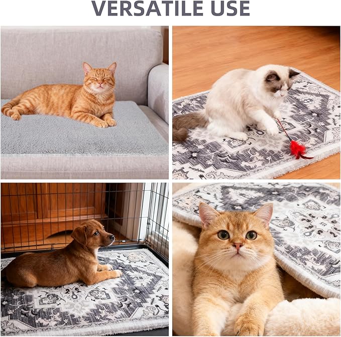 PUPTECK Reversible Cat Dog Bed Indoor Outdoor for Small Pets, Soft Warm Cat Bed Mat Washable Crate Pad Plush Blanket Cushion for Kennel Cage, Grey, 22"x13"