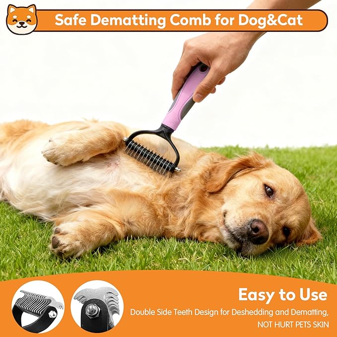 Dog & Cat Brush Kit 2PCS, Self Cleaning Slicker Brush for Pets, Dog Brush for Shedding Massaging and Grooming, Removes Loose Undercoat & Portable Comb for Long Short Haired Dogs