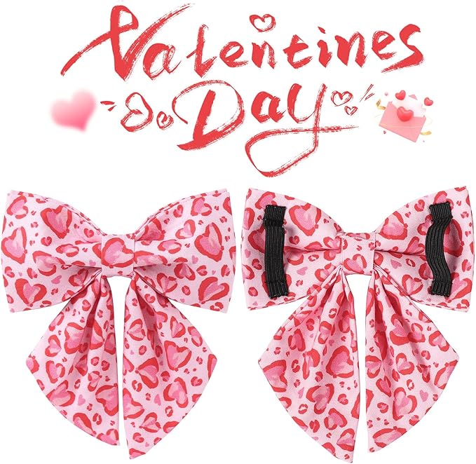 Valentine’s Day Dog Collar with Bow Tie, Pink Heart Bowtie Collar with Metal Buckle, Valentine’s Day Gift Pet Collar for Puppy Girl Boy Dog or Cat, Wedding Dog Collar, L, Neck 16-24in
